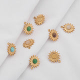 4pcs Stainless Steel Sun Flower Charms Natural Stone Pendants for DIY Jewelry