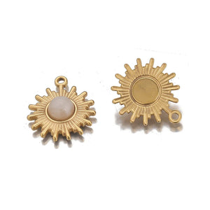 4pcs Stainless Steel Sun Flower Charms Natural Stone Pendants for DIY Jewelry