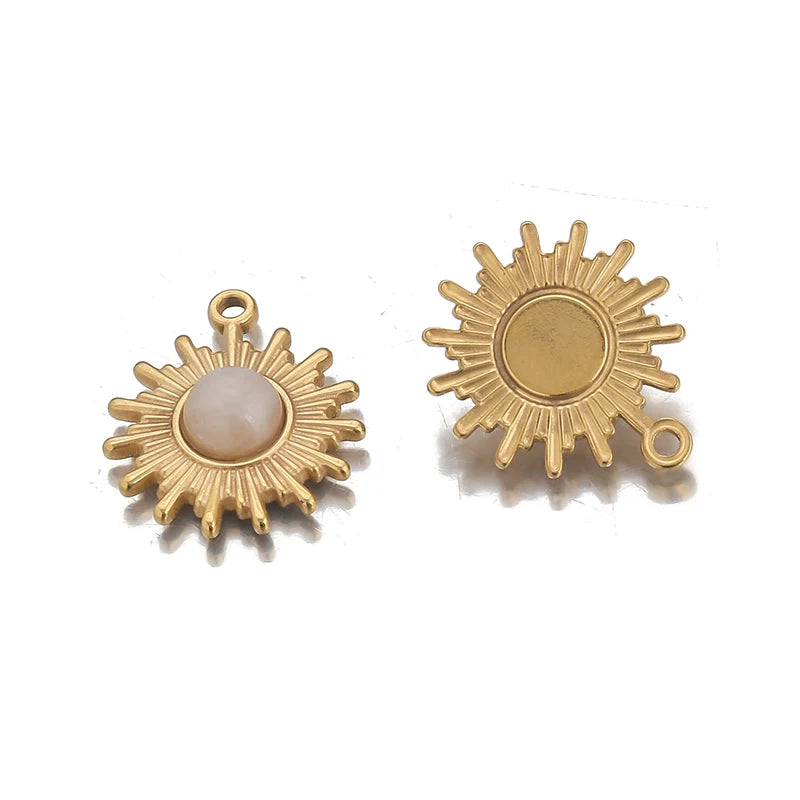 4pcs Stainless Steel Sun Flower Charms Natural Stone Pendants for DIY Jewelry