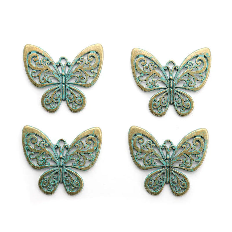 4pcs Verdigris Butterfly Flower Charms Pendant DIY Necklace Wind Chime Jewelry