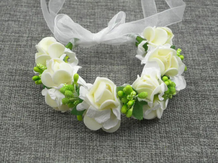 4pcs Wedding Bride Hand Flower Pink Ivory Rose Bridesmaid Wrist Corsage