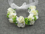 4pcs Wedding Bride Hand Flower Pink Ivory Rose Bridesmaid Wrist Corsage