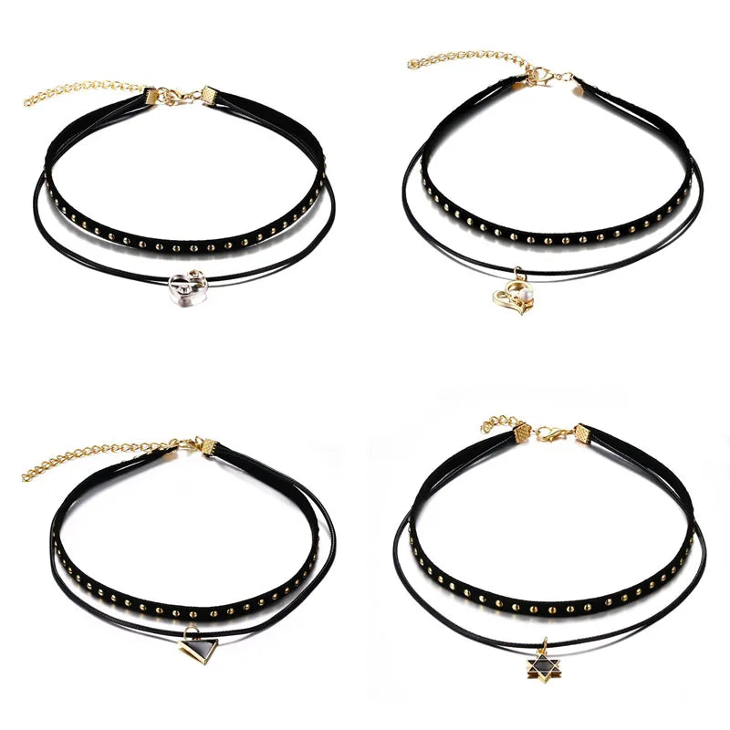 4pcs/lots Choker Necklace Leather Jewelry for Women