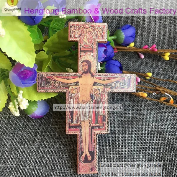 4pcs 12.3cm Wooden Orthodox Crucifix, San Damiano Wall Cross