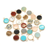 4pcs Natural Stone Pendants Flat Round Charm 14x18mm