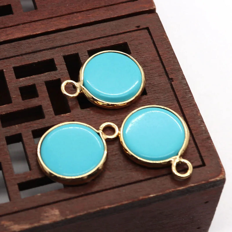 4pcs Natural Stone Pendants Flat Round Charm 14x18mm