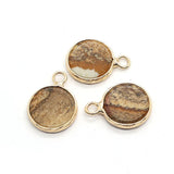 4pcs Natural Stone Pendants Flat Round Charm 14x18mm