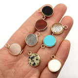 4pcs Natural Stone Pendants Flat Round Charm 14x18mm