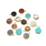 4pcs Natural Stone Pendants Flat Round Charm 14x18mm