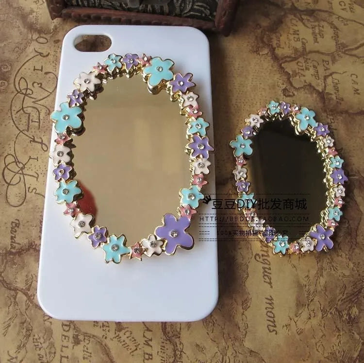 4pcs Ellipse Flower Mirror Cell Phone DIY Alloy Decoration