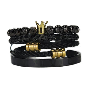 Adjustable Stainless Steel Crown Men Bracelet Set