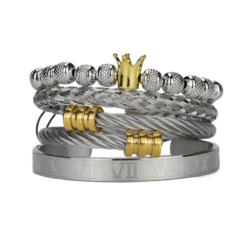 Adjustable Stainless Steel Crown Men Bracelet Set