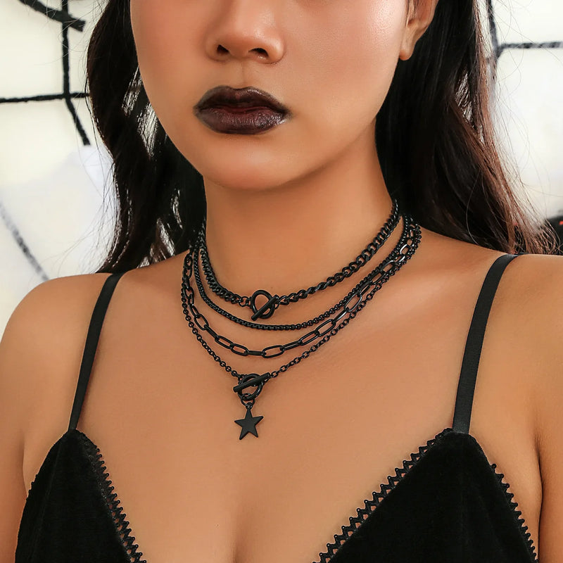 Halloween Gothic Necklace Heart Star Pendant Multilayer Chains Collares