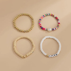 Boho LOVE Charm Bracelet Set for Women Polymer Clay Disc Brush Friendship
