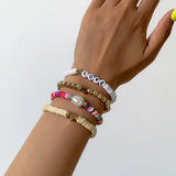Boho LOVE Charm Bracelet Set for Women Polymer Clay Disc Brush Friendship
