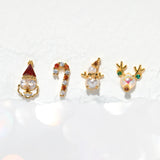 4pcs Christmas Element Stud Earrings Zircon Crystal Women Girls Jewelry