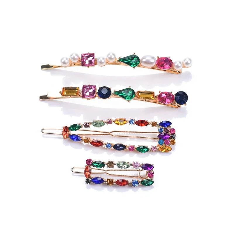 4pcs Crystal Rhinestone Hairpin Colorful Geometric Hair Clip Girls ZA Barrettes