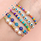 4pcs Lucky Eyes Eye Pendant Bracelets, 18k Plated Bead, Adjustable Drawstring