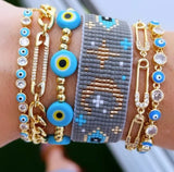 4pcs Lucky Eyes Eye Pendant Bracelets, 18k Plated Bead, Adjustable Drawstring