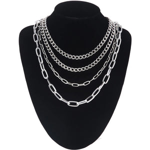 4pcs Layer Chain Necklace Multilayer Clavicle Women Choker Gothic Punk Jewelry