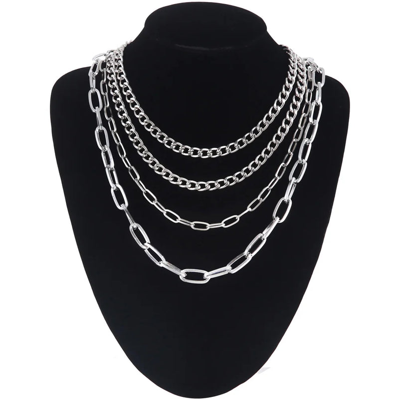 4pcs Layer Chain Necklace Multilayer Clavicle Women Choker Gothic Punk Jewelry