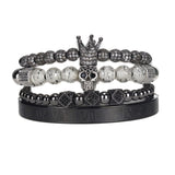 Men Bracelet Set Stainless Steel Skull Crown CZ Charms Bracelets