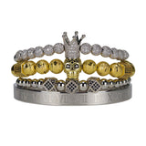 Men Bracelet Set Stainless Steel Skull Crown CZ Charms Bracelets