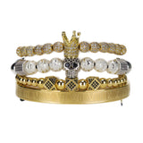 Men Bracelet Set Stainless Steel Skull Crown CZ Charms Bracelets