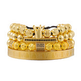 Men Bracelet Stainless Steel Bangle Crown CZ Charms Beads Bracelets For Men
