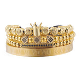 Royal King Bracelet Set Stainless Steel Beads Cz Charms Roman Bangle Men Jewelry