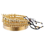 Royal King Bracelet Set Stainless Steel Beads Cz Charms Roman Bangle Men Jewelry