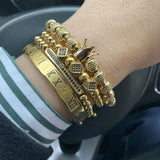Royal King Bracelet Set Stainless Steel Beads Cz Charms Roman Bangle Men Jewelry