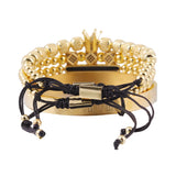 Royal King Bracelet Set Stainless Steel Beads Cz Charms Roman Bangle Men Jewelry