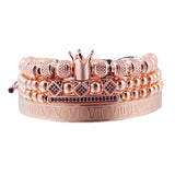 Royal King Bracelet Set Stainless Steel Beads Cz Charms Roman Bangle Men Jewelry