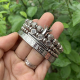 Royal King Bracelet Set Stainless Steel Beads Cz Charms Roman Bangle Men Jewelry