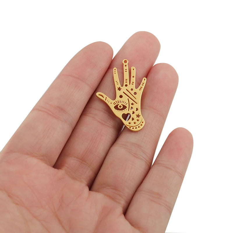 4pcs Raw Brass Hand Craved Evil Eyes Star Charms for DIY Jewelry Making