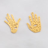 4pcs Raw Brass Hand Craved Evil Eyes Star Charms for DIY Jewelry Making