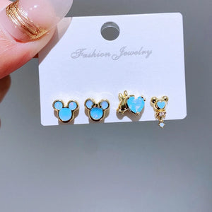 4pcs Cartoon Mouse Stud Earrings Women Girls CZ Gift Jewelry