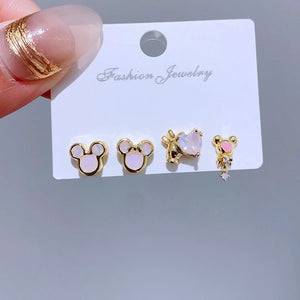 4pcs Cartoon Mouse Stud Earrings Women Girls CZ Gift Jewelry