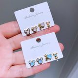 4pcs Cartoon Mouse Stud Earrings Women Girls CZ Gift Jewelry