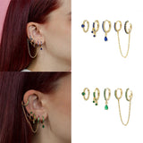 Vintage Cartilage Ear Cuff Zircon Hoop Earrings with Long Chain