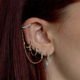 Vintage Cartilage Ear Cuff Zircon Hoop Earrings with Long Chain