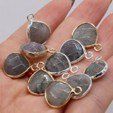 4pcs Labradorite Silver Rim Pendant for DIY Jewelry Making