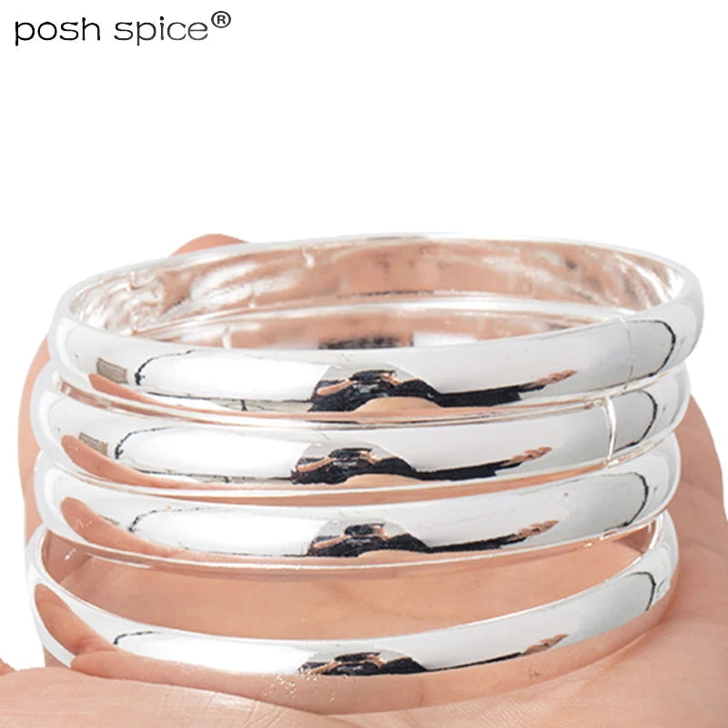 4pc Africa Bangles for Women Silver Arab Dubai Bracelets Wedding Jewelry