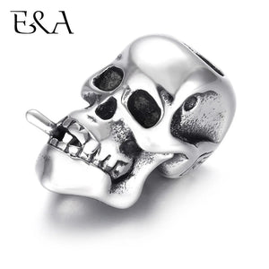 4pcs Stainless Steel Beads Skull Large Hole Charm Slider DIY Men Bracelet
