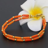 Multilayer Orange Coral Tube Beads Bracelet