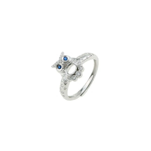 Oval Prong Ring Settings Blank Adjustable Owl Rose Plated 925 Sterling Silver