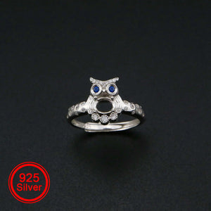 Oval Prong Ring Settings Blank Adjustable Owl Rose Plated 925 Sterling Silver