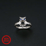 Oval Prong Ring Settings Blank Adjustable Owl Rose Plated 925 Sterling Silver