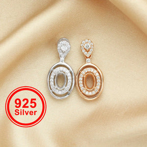 Oval Prong Pendant Setting Rose Silver DIY Charm